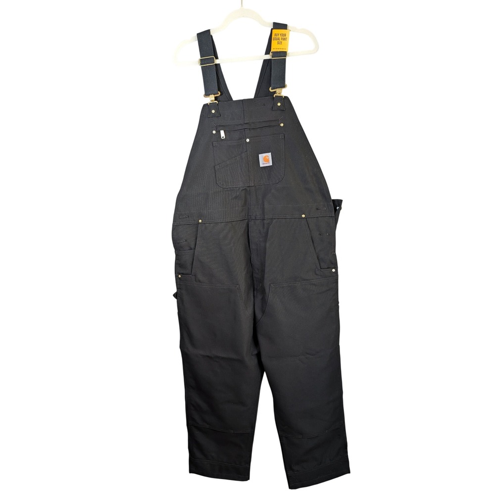Carhartt Duck Bib Overalls Mens 40x30 Black R01-M Relaxed Fit Double Knee NWT